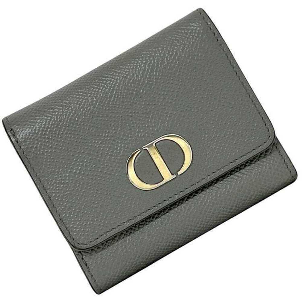 Christian Dior Trifold Wallet Montaigne Compact Leather Snap Closure CD Gray